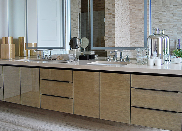 Noche Grigio Laminated Glass Cabinets - Kitchen