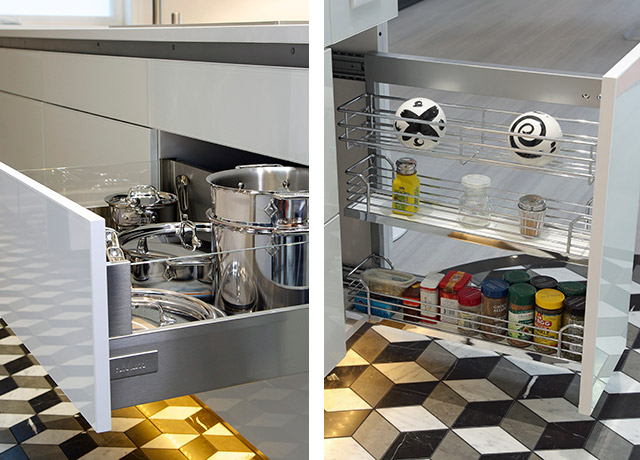 Black and White Kitchen - Slide-Out Cabinets Detail