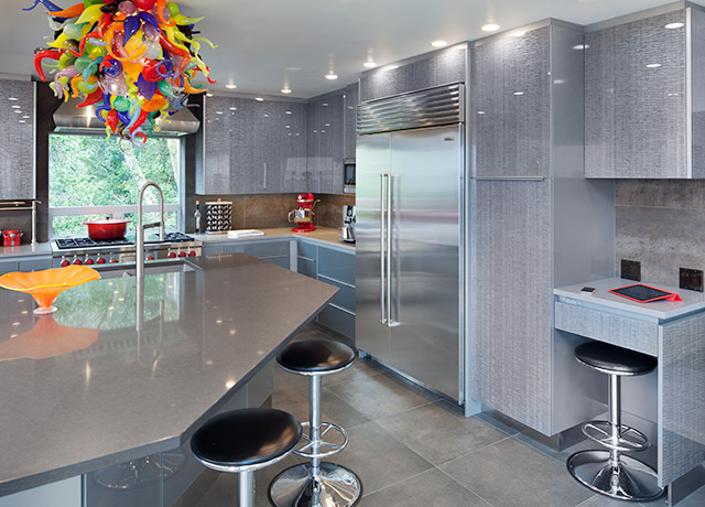 Noche Grigio Laminated Glass Cabinets - Kitchen