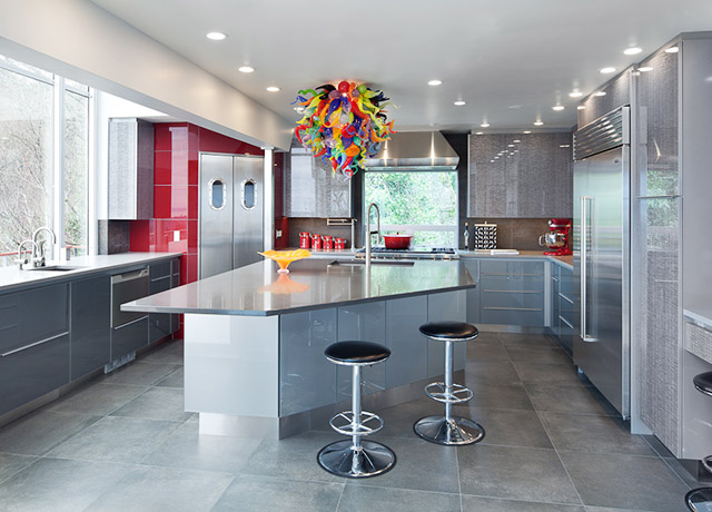 Noche Grigio Laminated Glass Cabinets - Kitchen